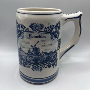 Blue Delft Handpainted Heineken Ceramic Beer Stein Vintage Holland